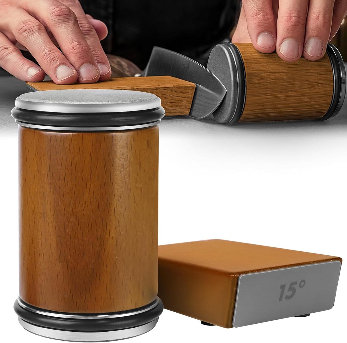 Rolling Knife Sharpener for Kitchen Knives – Angle Guide Tool for Fast Razor-Sharp Edge Restoration – Non-Slip Base Compact Handheld Manual