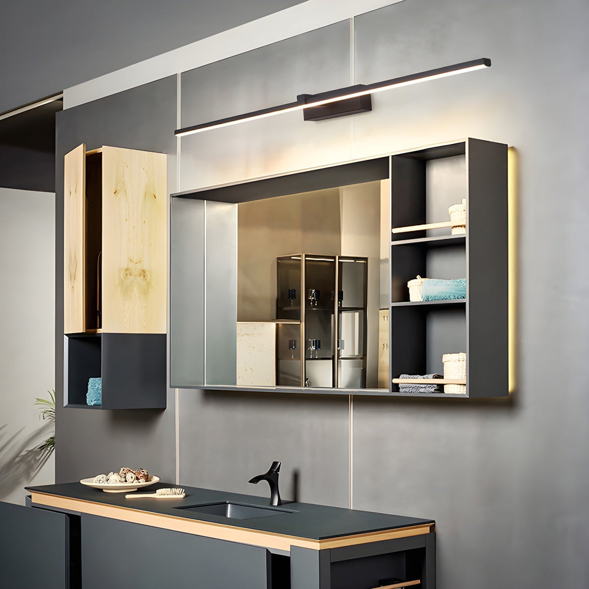 Hardwired LED Vanity Light Bar 16 in Aluminum Black for Bathroom Mirror Above Sink Modern Indoor Wall Sconce Fixture with Adjustable Color T