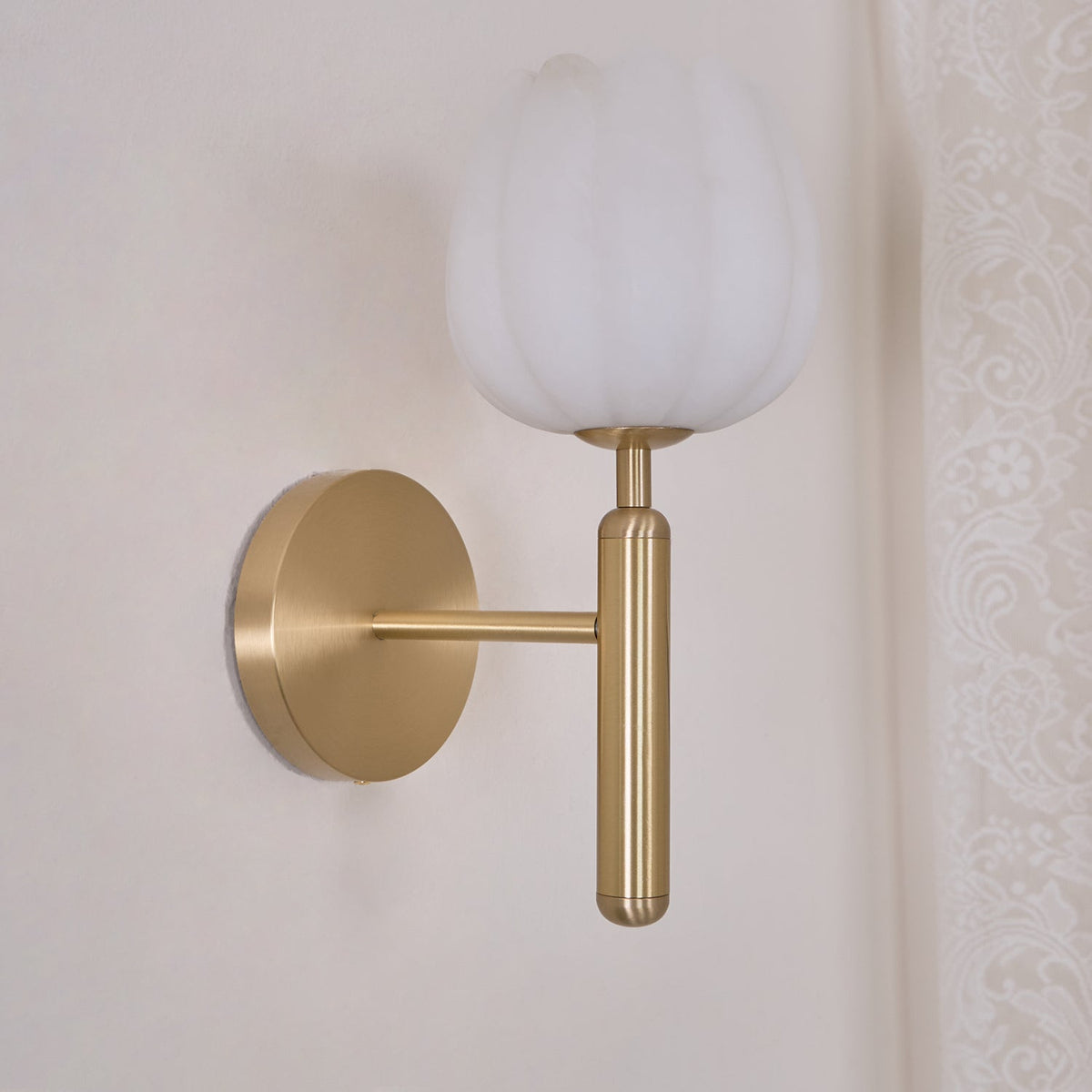 LED Wall Sconce with Alabaster Shade Brass Finish 12 in Indoor Accent Light for Bedroom Hallway Living Room Modern Floral Design E12 Base 15
