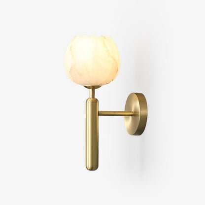 LED Wall Sconce with Alabaster Shade Brass Finish 12 in Indoor Accent Light for Bedroom Hallway Living Room Modern Floral Design E12 Base 15