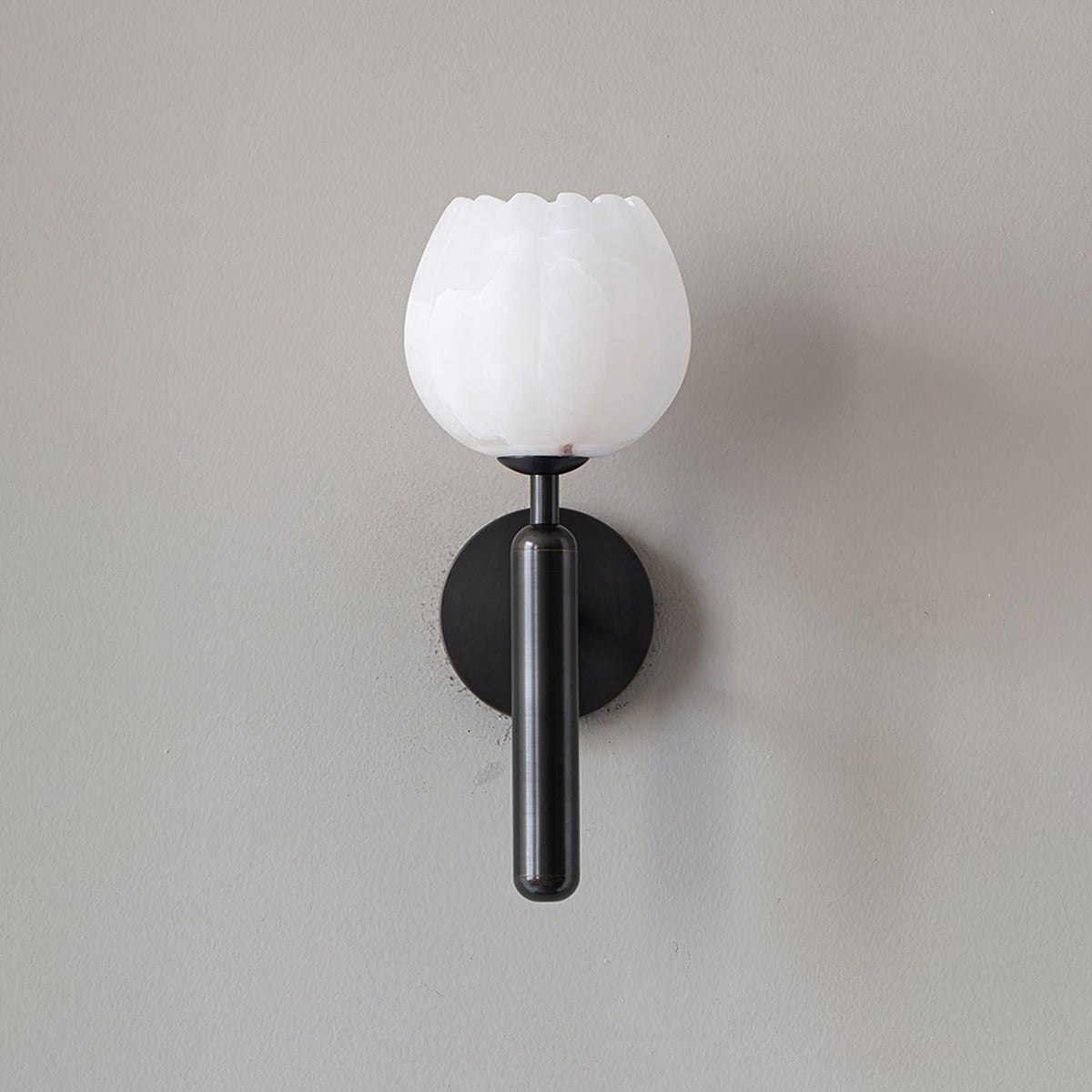 LED Wall Sconce with Alabaster Shade Brass Finish 12 in Indoor Accent Light for Bedroom Hallway Living Room Modern Floral Design E12 Base 15