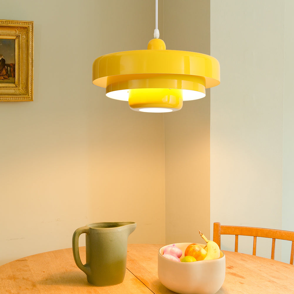 Round Metal Pendant Light 14-Inch Industrial Farmhouse Ceiling Fixture for Kitchen Island Dining Room Bedroom E26 Socket Green Orange
