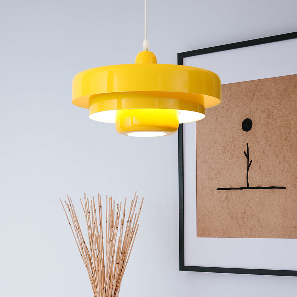 Round Metal Pendant Light 14-Inch Industrial Farmhouse Ceiling Fixture for Kitchen Island Dining Room Bedroom E26 Socket Green Orange
