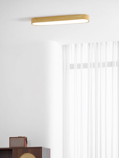 LED Flush Mount Fixture with Wood-Effect Trim 16-Inch White for Bedroom Kitchen Hallway Low Profile Integrated Ceiling Light