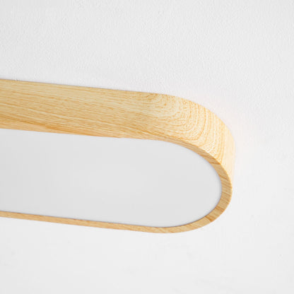 LED Flush Mount Fixture with Wood-Effect Trim 16-Inch White for Bedroom Kitchen Hallway Low Profile Integrated Ceiling Light