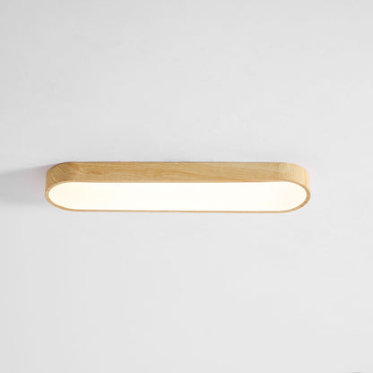 LED Flush Mount Fixture with Wood-Effect Trim 16-Inch White for Bedroom Kitchen Hallway Low Profile Integrated Ceiling Light