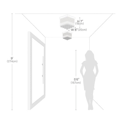 Compact Crystal Ceiling Light Chrome Finish Flush Mount Square Design for Hallway Bedroom Kitchen Entry