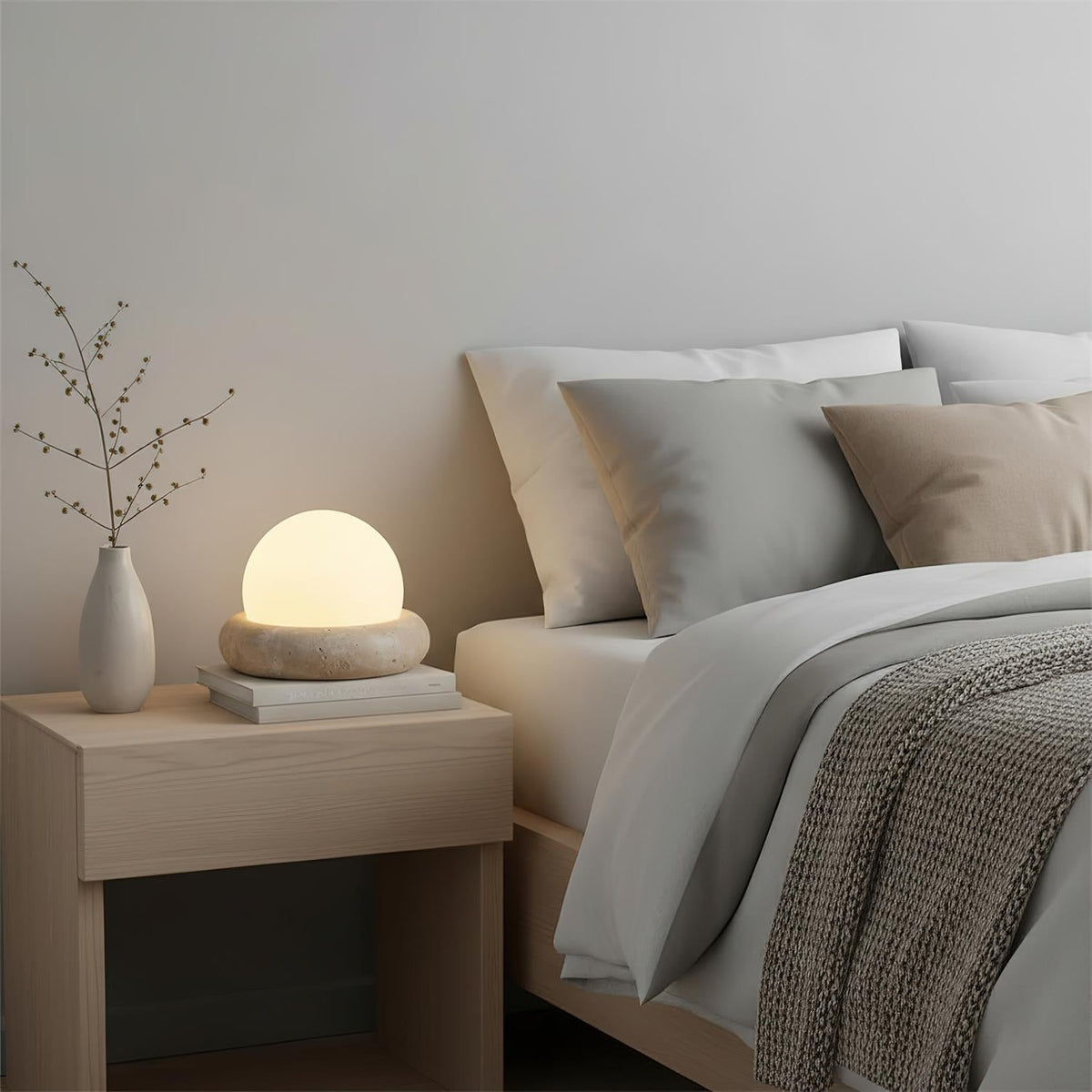 Rechargeable LED Accent Lamp Natural Stone Base Frosted Shade Wireless Remote Three Color Settings Bedroom Nightstand Desk Living Room Cordl