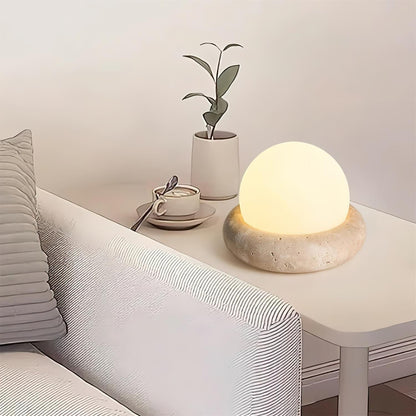 Rechargeable LED Accent Lamp Natural Stone Base Frosted Shade Wireless Remote Three Color Settings Bedroom Nightstand Desk Living Room Cordl