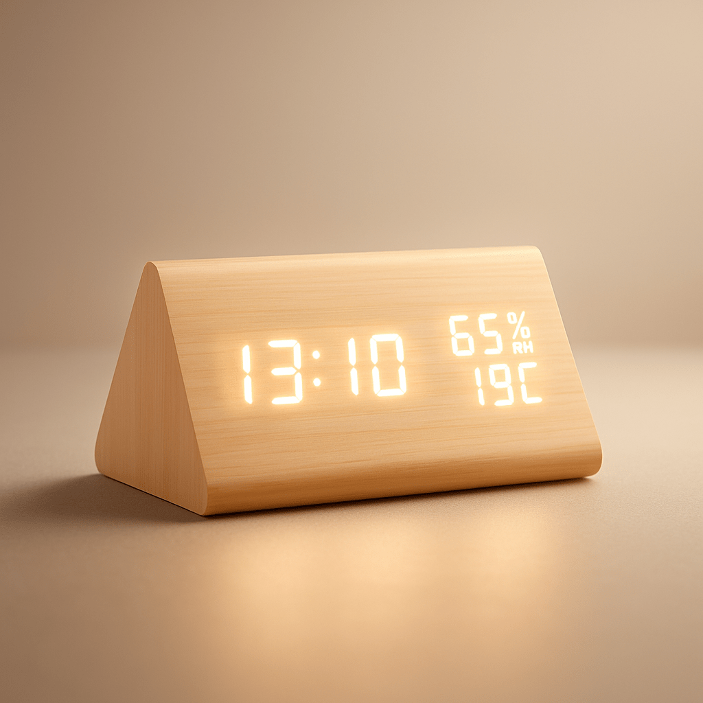Minimalist Digital Wall Clock with Adjustable Brightness | Sleek Wooden Design for Modern Spaces