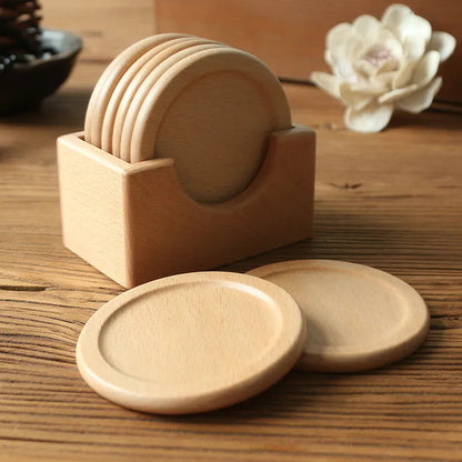 Minimalist Japanese Coaster Set – 6 Walnut and Beech Coasters with Holder for Home Decor