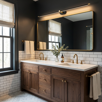 LED Bathroom Mirror Light 27 in Rechargeable Dimmable Wall Sconce Black Gold Wireless Touch Control Vanity Fixture for Powder Room