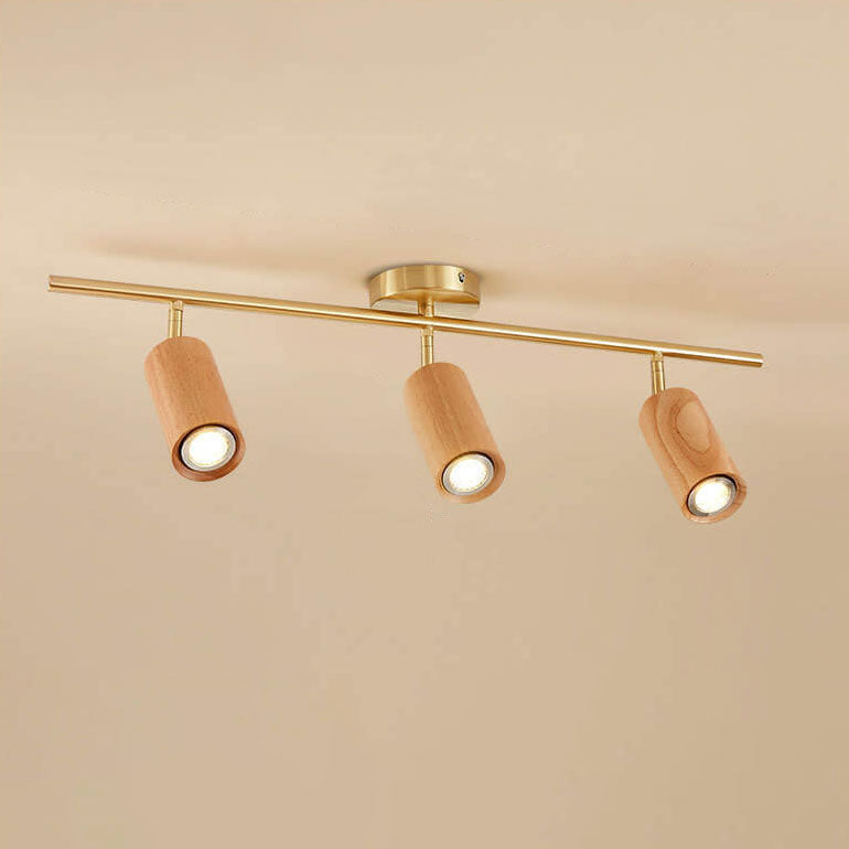 Minimalist Walnut Wood Spotlight | LED Semi-Recessed Ceiling Light for Modern Illumination