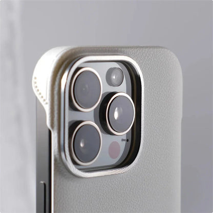 Slim Leather iPhone Case with MagSafe Compatibility – Stitched Edges, Raised Lens Guard, Non-Slip Grip for iPhone 13, 14, 15, 16 Pro Max