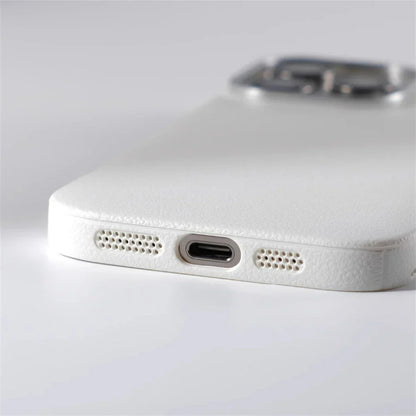 Slim Leather iPhone Case with MagSafe Compatibility – Stitched Edges, Raised Lens Guard, Non-Slip Grip for iPhone 13, 14, 15, 16 Pro Max