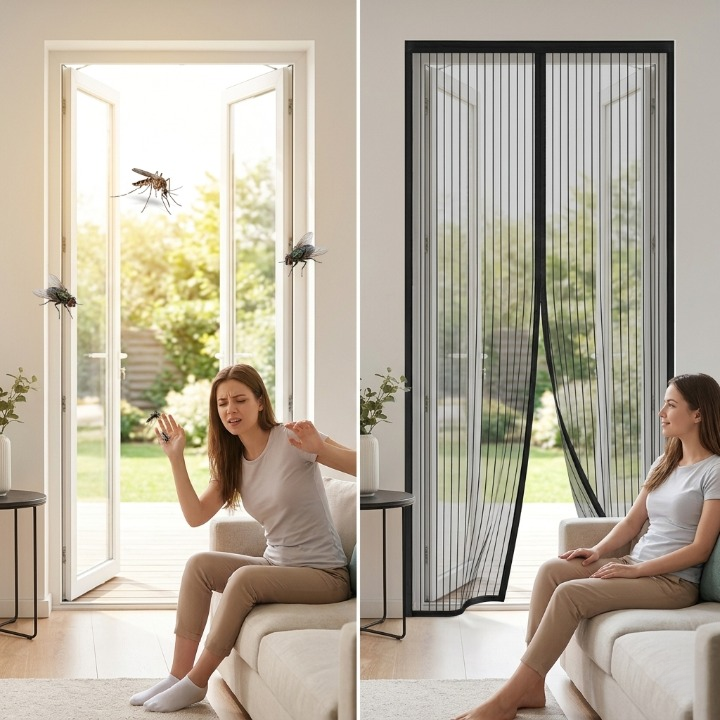 Mira Magnetic Door Curtain - Polyester Mesh, Easy Installation - 39.4 × 82.7 in