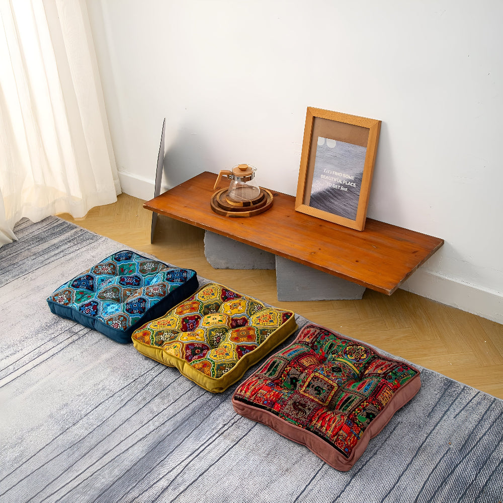 Mira Tie-Strap Cushion - Microfiber Blend, Boho Patchwork Design