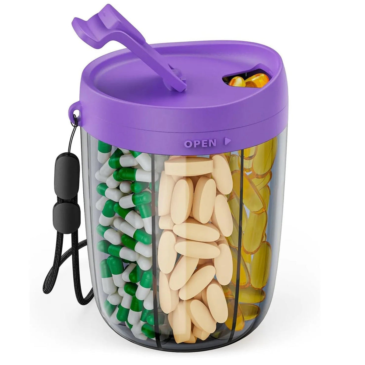 Mira Travel Pill Case - Compact Tin, 6-Compartment with Transparent Lid