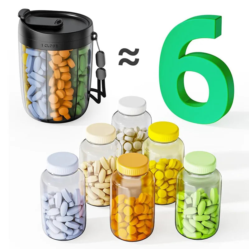 Mira Travel Pill Case - Compact Tin, 6-Compartment with Transparent Lid