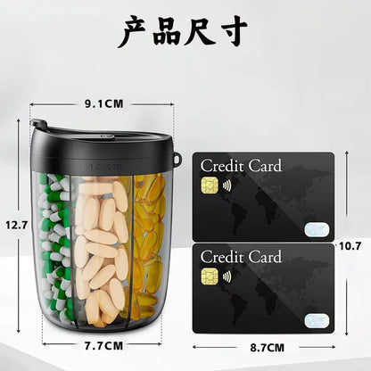 Mira Travel Pill Case - Compact Tin, 6-Compartment with Transparent Lid