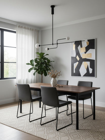 Sculptural Ceiling Light with Opaline Glass Diffusers Black & Brass Finish Multi-Arm Design for Dining Room Entryway Modern Overhead Fixture
