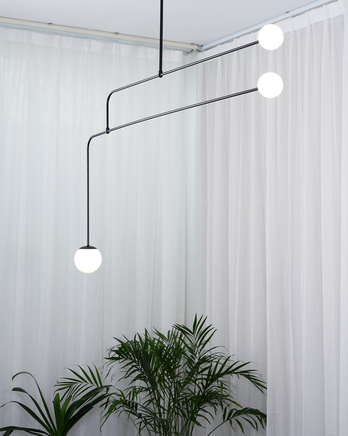 Sculptural Ceiling Light with Opaline Glass Diffusers Black & Brass Finish Multi-Arm Design for Dining Room Entryway Modern Overhead Fixture