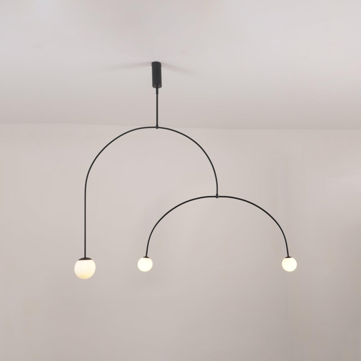 Sculptural Ceiling Light with Opaline Glass Diffusers Black & Brass Finish Multi-Arm Design for Dining Room Entryway Modern Overhead Fixture