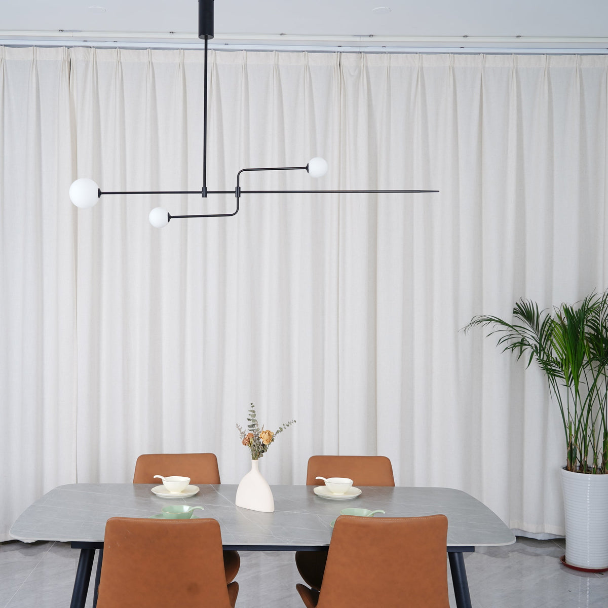 Sculptural Ceiling Light with Opaline Glass Diffusers Black & Brass Finish Multi-Arm Design for Dining Room Entryway Modern Overhead Fixture