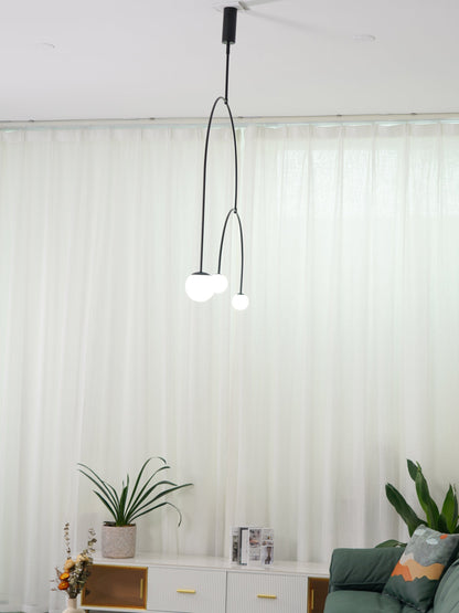 Sculptural Ceiling Light with Opaline Glass Diffusers Black & Brass Finish Multi-Arm Design for Dining Room Entryway Modern Overhead Fixture