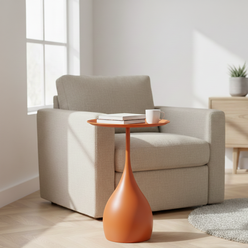 Round Side Table with Light-Luxury Design – Compact and Stylish for Sofa or Bed