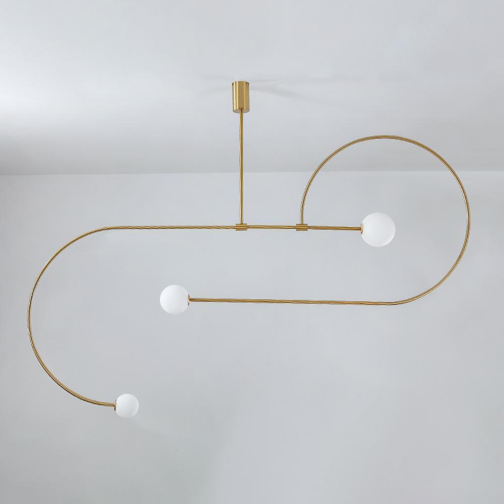 Sculptural Ceiling Light with Opaline Glass Diffusers Black & Brass Finish Multi-Arm Design for Dining Room Entryway Modern Overhead Fixture