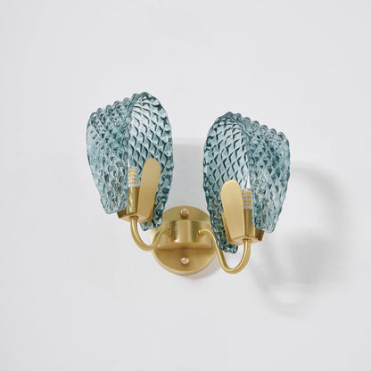 Vintage Brass and Blue Glass Wall Sconce for Bedroom Hallway Living Room – Elegant Decorative 2-Light or 3-Light Fixture with Diamond Textur
