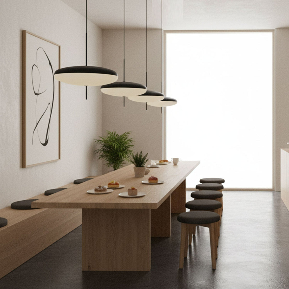 Ceiling Pendant Light White Polymer Shade Adjustable Drop Height Modern Dining Room Kitchen Living Room Hanging Fixture E26 E27 Socket 12 in