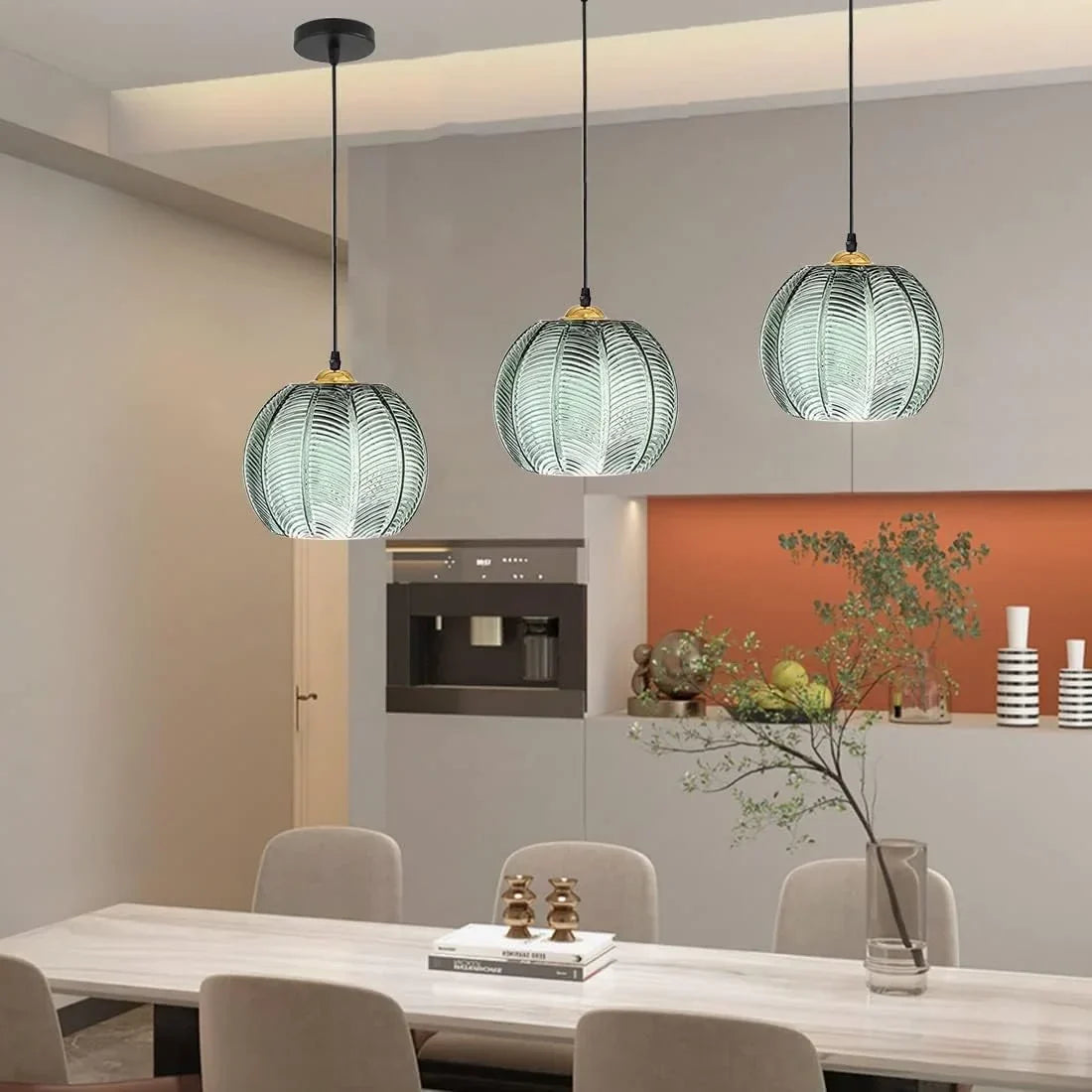 Hanging Ceiling Fixture with Organic Foliage Motif in Translucent Green – 12-Inch Diameter Drop Light for Dining Area, Kitchen Island, or Be