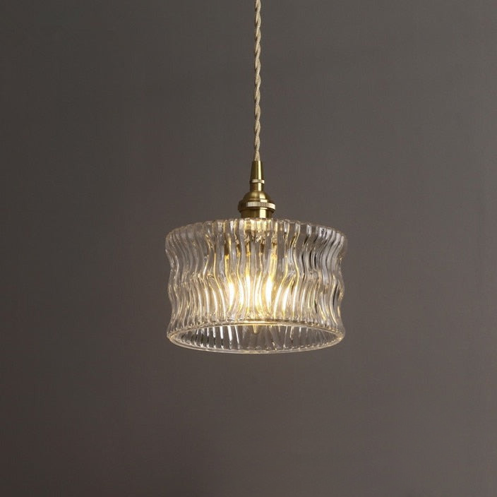 Textured Glass Drop Fixture with Brass Trim & Adjustable Cord for Kitchen Islands & Dining Spaces E27 Socket