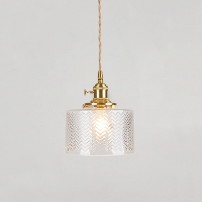 Textured Glass Drop Fixture with Brass Trim & Adjustable Cord for Kitchen Islands & Dining Spaces E27 Socket