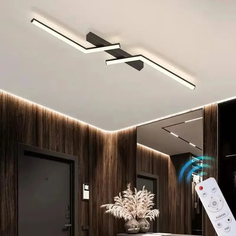 Dimmable LED Ceiling Light Flush Mount with Remote Control – Modern Aluminum Linear Panel