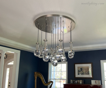 Cascading Glass Globe Chandelier – Dimmable LED Brass Fixture for Dining Room & Foyer – 18 to 60 Inch Multi-Light Statement Piece