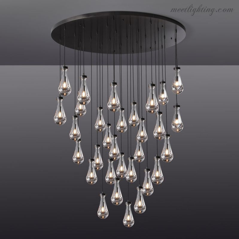 Cascading Glass Globe Chandelier – Dimmable LED Brass Fixture for Dining Room & Foyer – 18 to 60 Inch Multi-Light Statement Piece