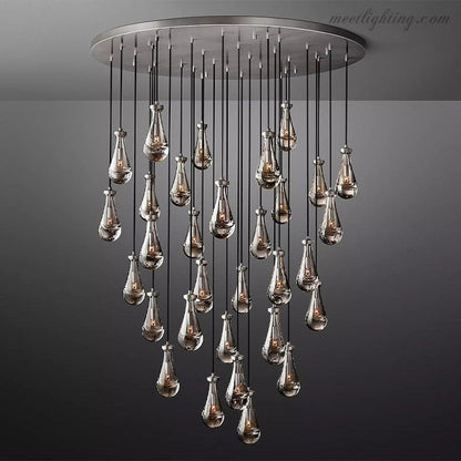 Cascading Glass Globe Chandelier – Dimmable LED Brass Fixture for Dining Room & Foyer – 18 to 60 Inch Multi-Light Statement Piece