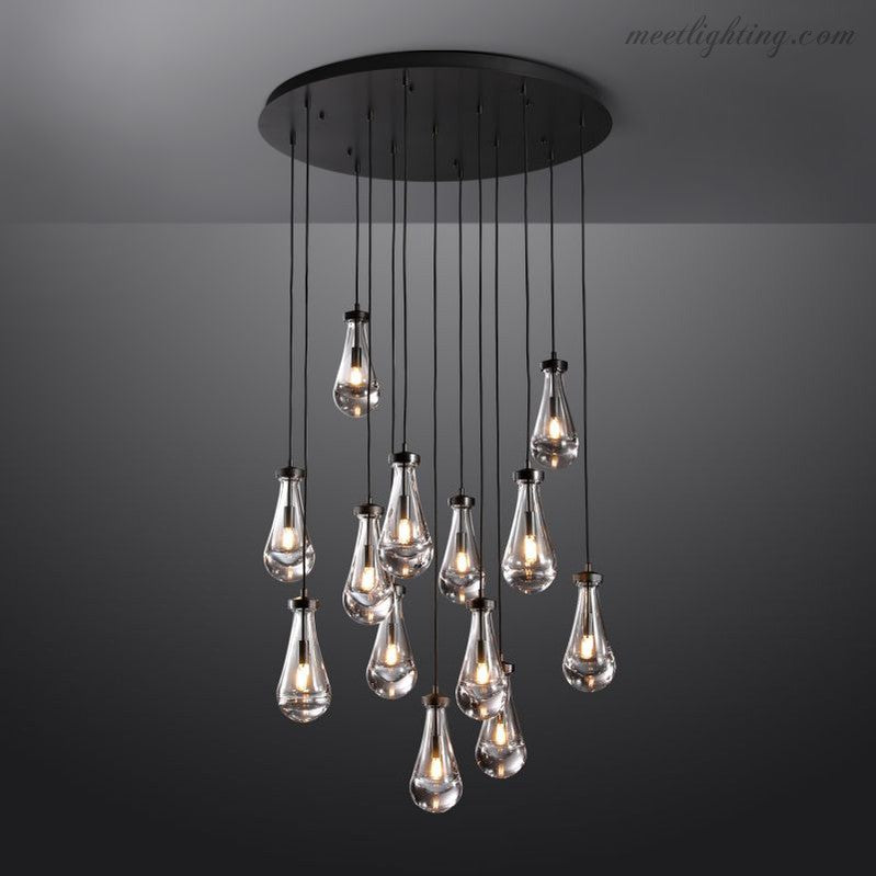 Cascading Glass Globe Chandelier – Dimmable LED Brass Fixture for Dining Room & Foyer – 18 to 60 Inch Multi-Light Statement Piece