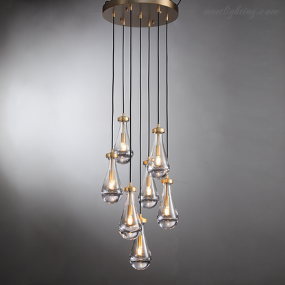Cascading Glass Globe Chandelier – Dimmable LED Brass Fixture for Dining Room & Foyer – 18 to 60 Inch Multi-Light Statement Piece