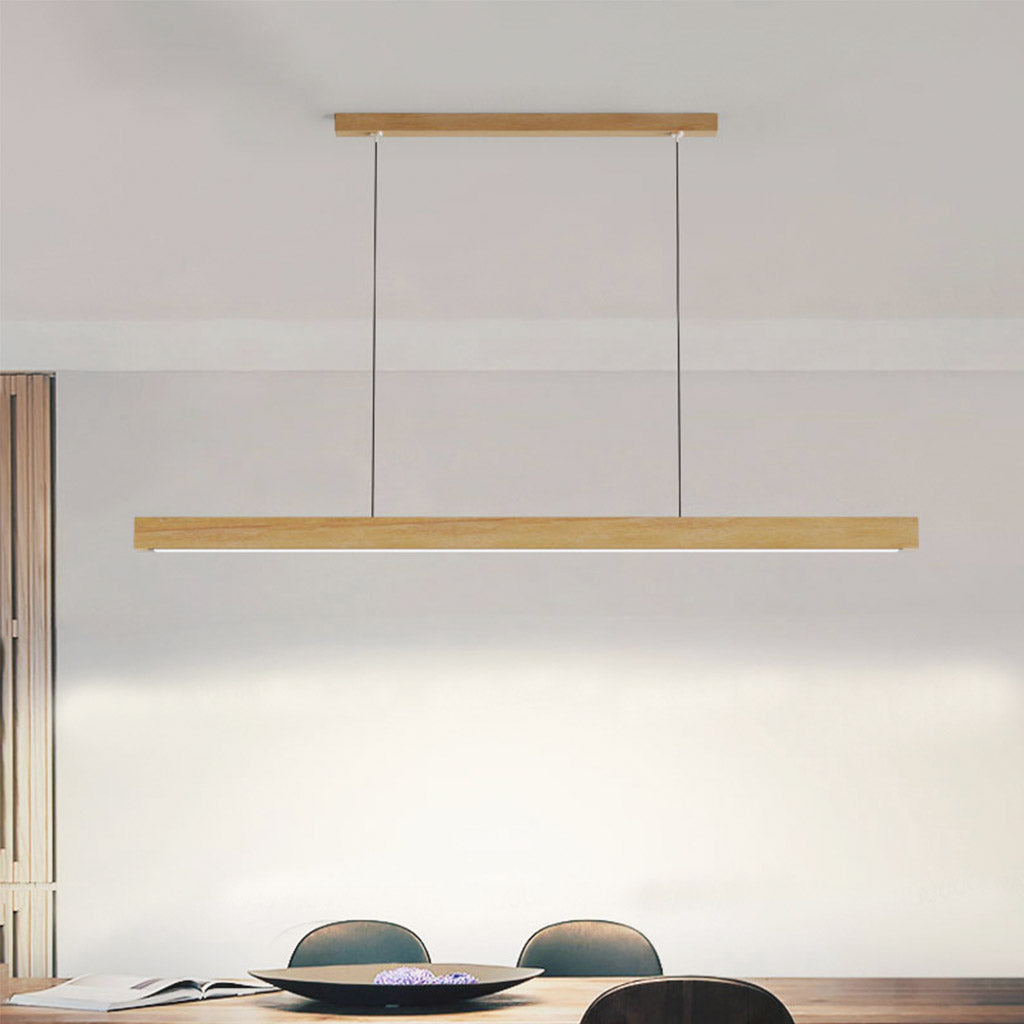 Linear Wood Ceiling Light for Island & Desk | Adjustable LED Bar Fixture in Natural or Walnut Finish | Minimalist Overhead Task Lighting for