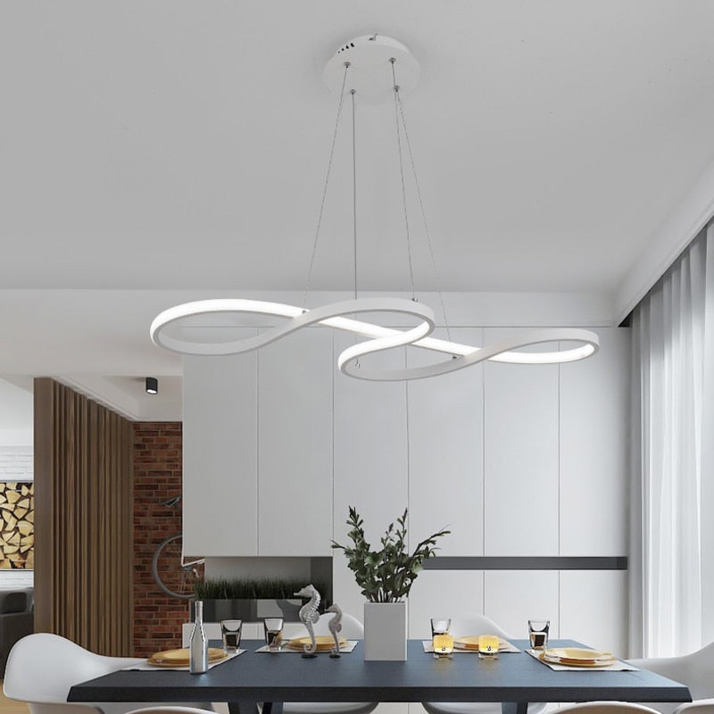 Music Note Linear Pendant Light Dimmable Metal & Silicone Artistic Fixture for Bedroom Living Room Adjustable Modern Chandelier