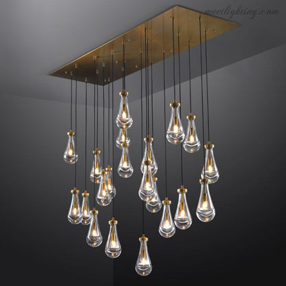 Linear Glass Teardrop Fixture Brass Nickel Black Finish LED Dining Room Bedroom Living Room Restaurant Hotel Ceiling Statement Light