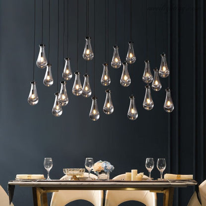 Linear Glass Teardrop Fixture Brass Nickel Black Finish LED Dining Room Bedroom Living Room Restaurant Hotel Ceiling Statement Light