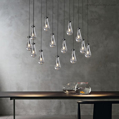Linear Glass Teardrop Fixture Brass Nickel Black Finish LED Dining Room Bedroom Living Room Restaurant Hotel Ceiling Statement Light