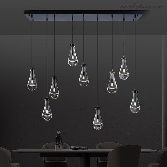 Linear Glass Teardrop Fixture Brass Nickel Black Finish LED Dining Room Bedroom Living Room Restaurant Hotel Ceiling Statement Light