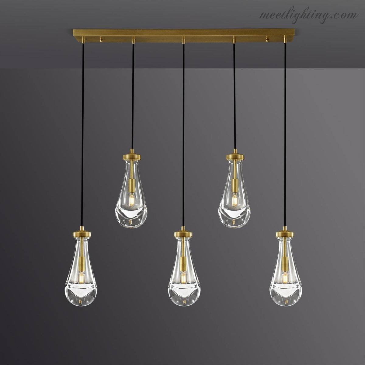 Linear Glass Teardrop Fixture Brass Nickel Black Finish LED Dining Room Bedroom Living Room Restaurant Hotel Ceiling Statement Light