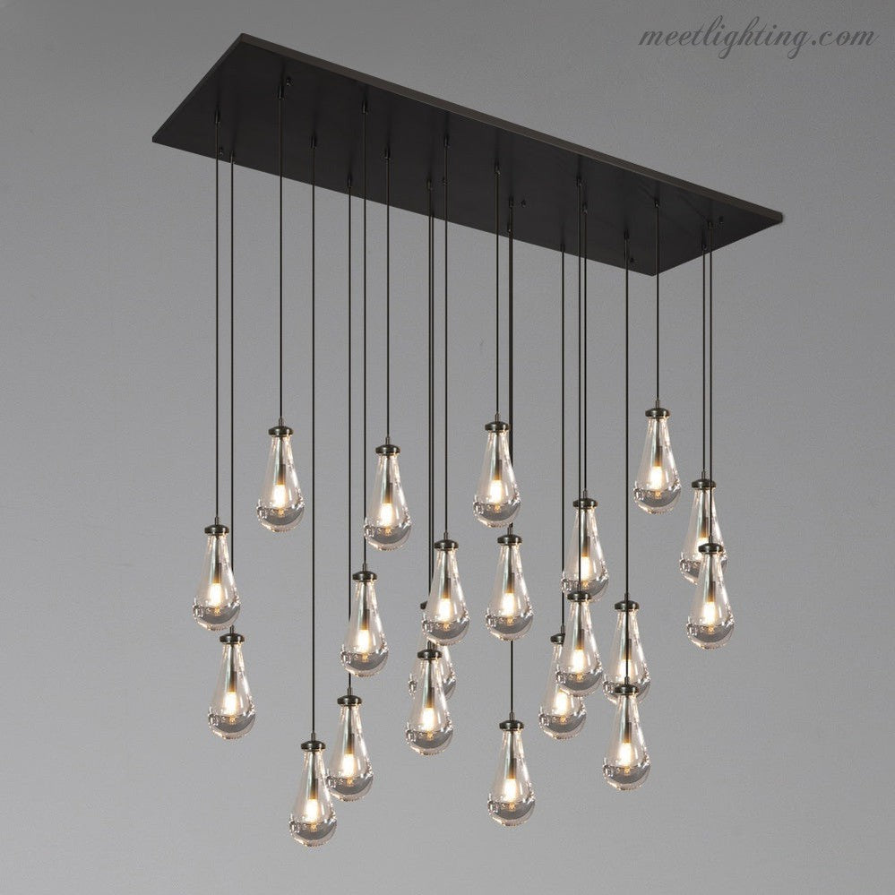 Linear Glass Teardrop Fixture Brass Nickel Black Finish LED Dining Room Bedroom Living Room Restaurant Hotel Ceiling Statement Light